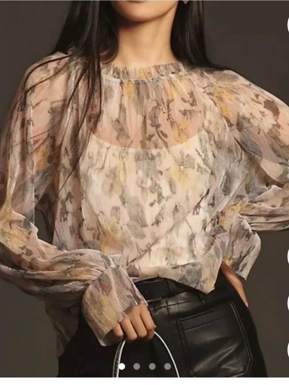 Anthropologie Sheer Pastel Floral Ruffled Top